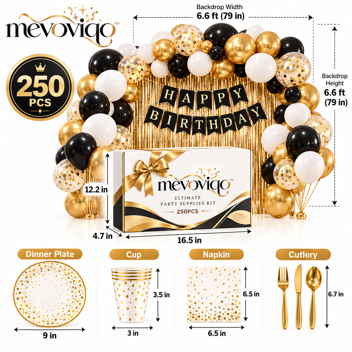 mevoviqo™ 250PCS Ultimate Party Supplies Kit with Balloons, Tableware, Backdrop, Banner & Celebration Accessories