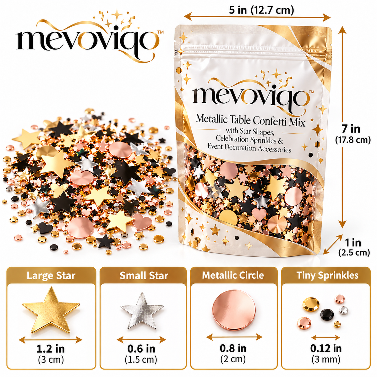mevoviqo™ Metallic Table Confetti Mix with Star Shapes, Celebration Sprinkles & Event Decoration Accessories