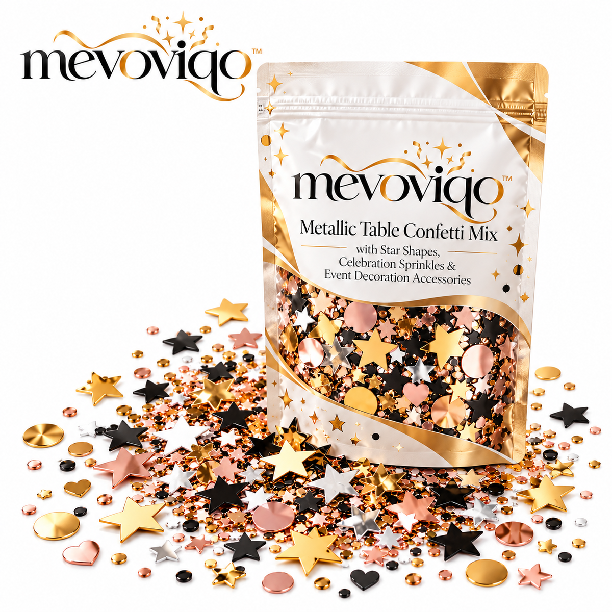 mevoviqo™ Metallic Table Confetti Mix with Star Shapes, Celebration Sprinkles & Event Decoration Accessories