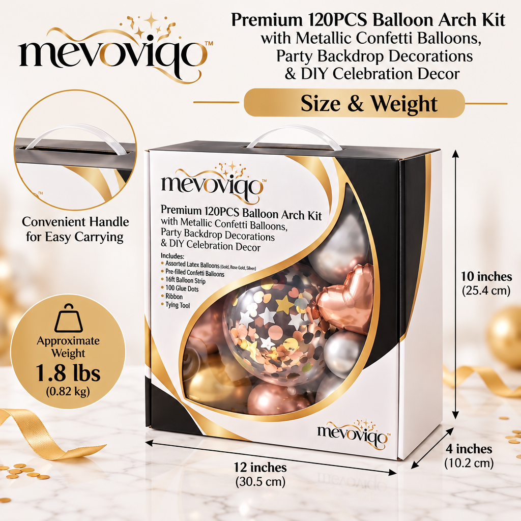 mevoviqo™ Premium 120PCS Balloon Arch Kit with Metallic Confetti Balloons, Party Backdrop Decorations & DIY Celebration Decor