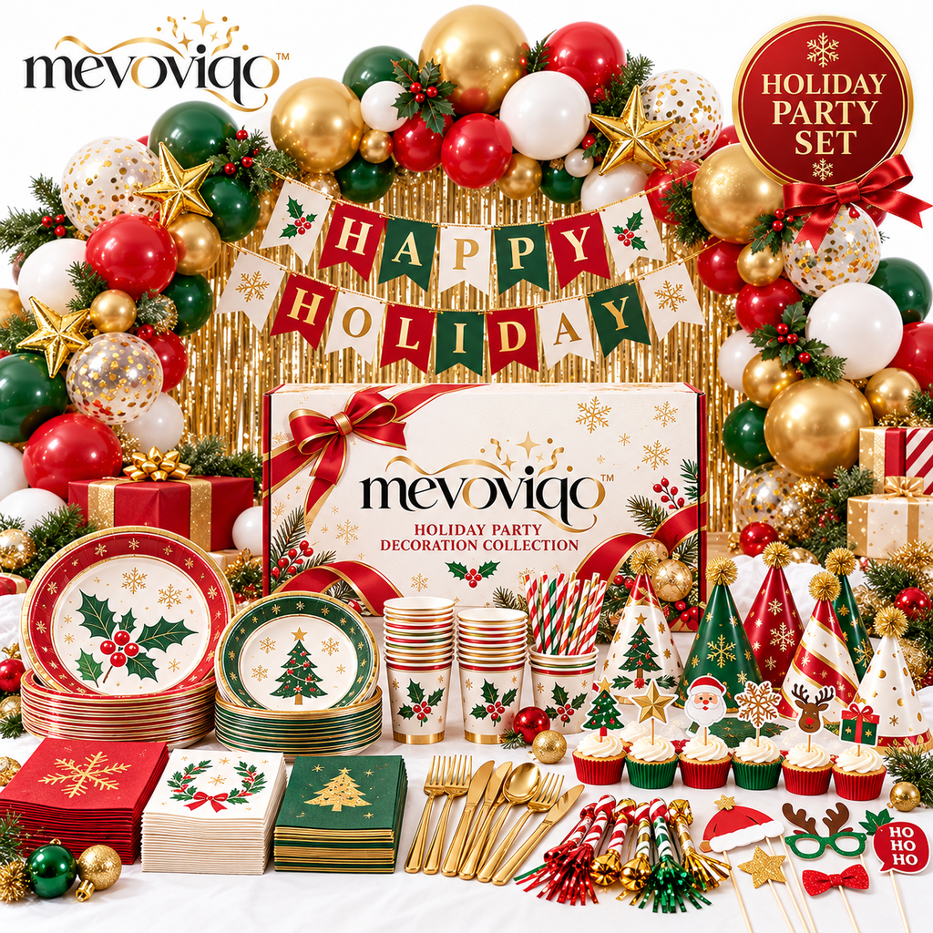 mevoviqo™ Holiday Party Decoration Collection with Festive Banner, Table Decor & Seasonal Accessories