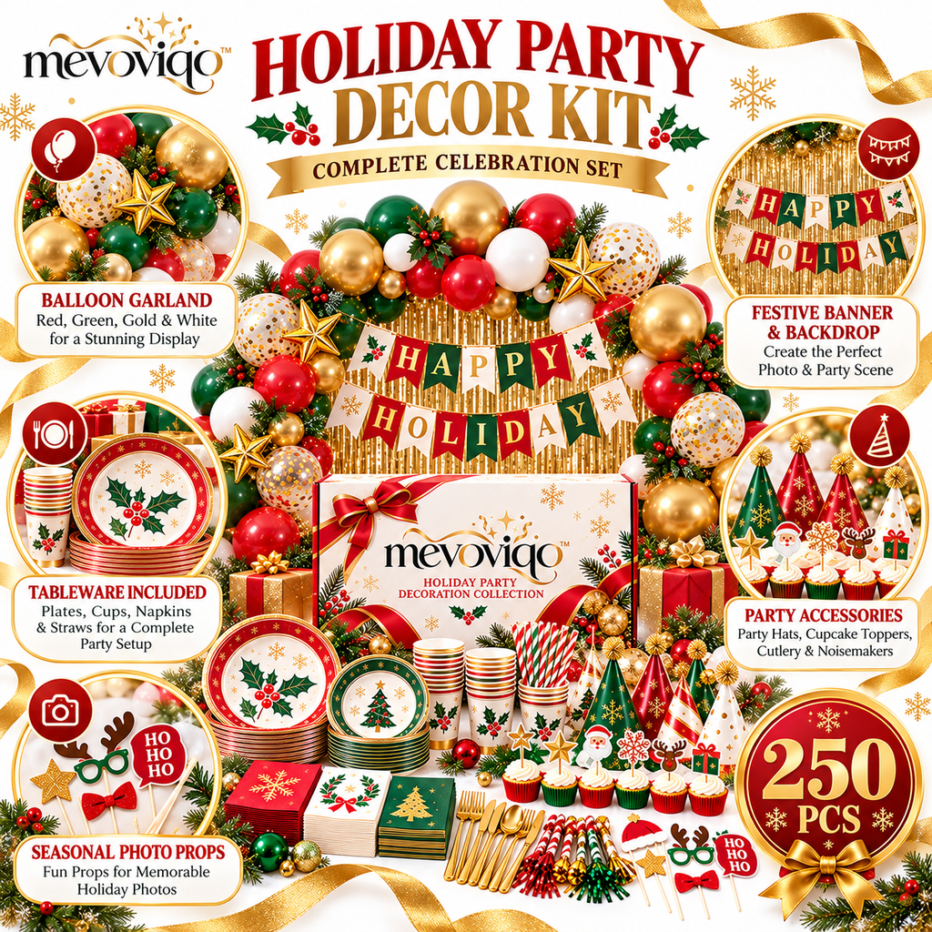 mevoviqo™ Holiday Party Decoration Collection with Festive Banner, Table Decor & Seasonal Accessories