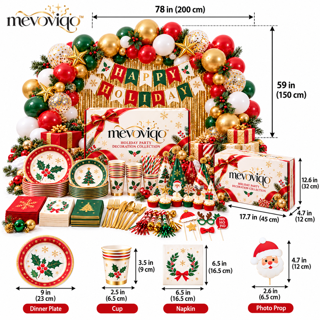 mevoviqo™ Holiday Party Decoration Collection with Festive Banner, Table Decor & Seasonal Accessories