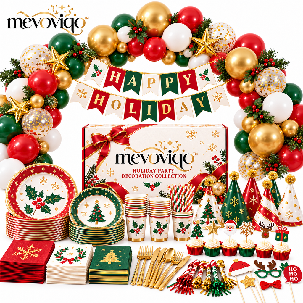 mevoviqo™ Holiday Party Decoration Collection with Festive Banner, Table Decor & Seasonal Accessories