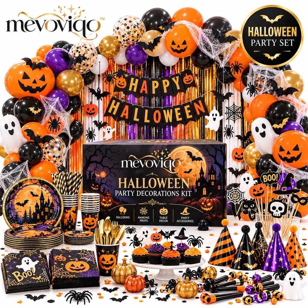 mevoviqo™ Halloween Party Decorations Kit with Hanging Props, Table Decor, Balloons & Spooky Celebration Accessories