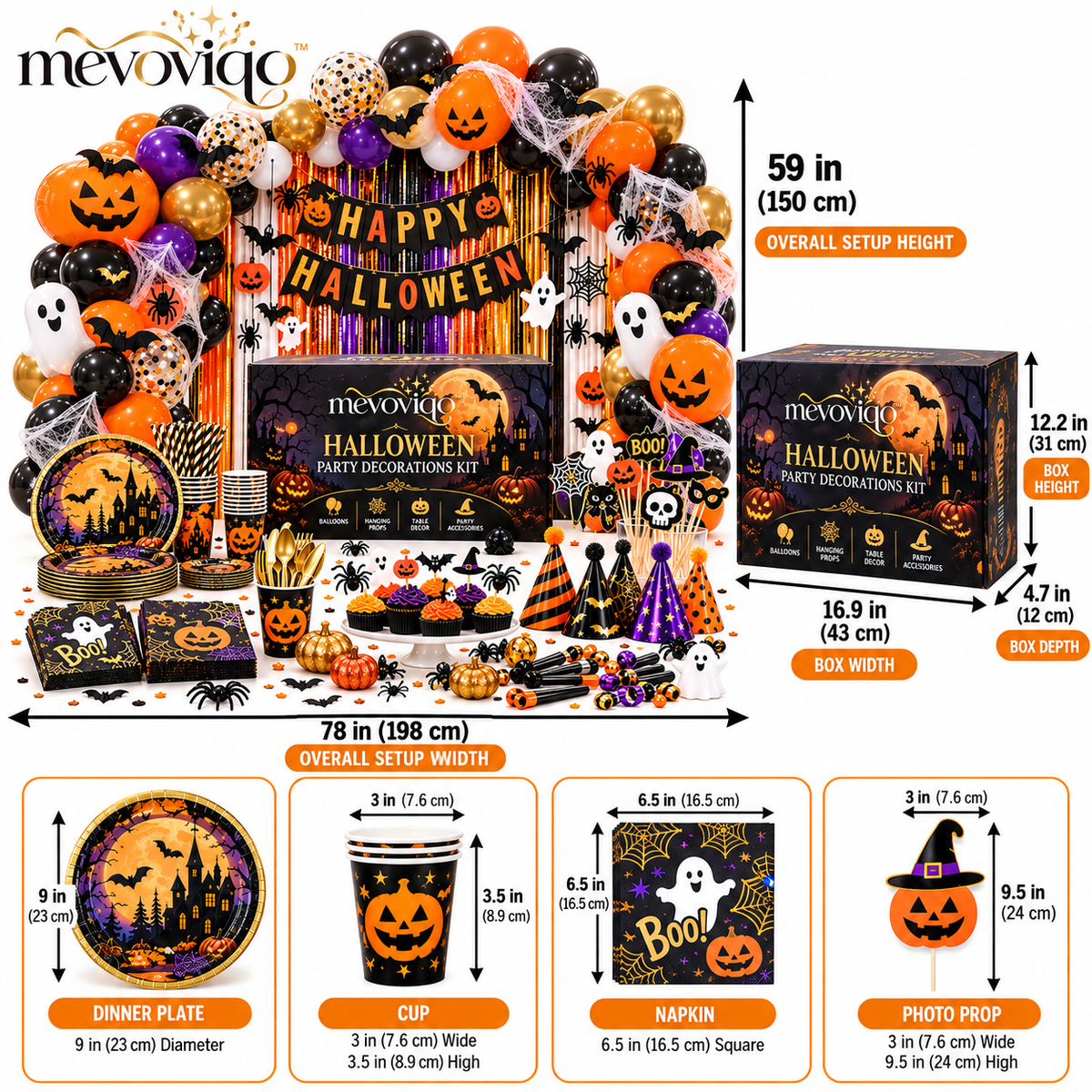 mevoviqo™ Halloween Party Decorations Kit with Hanging Props, Table Decor, Balloons & Spooky Celebration Accessories
