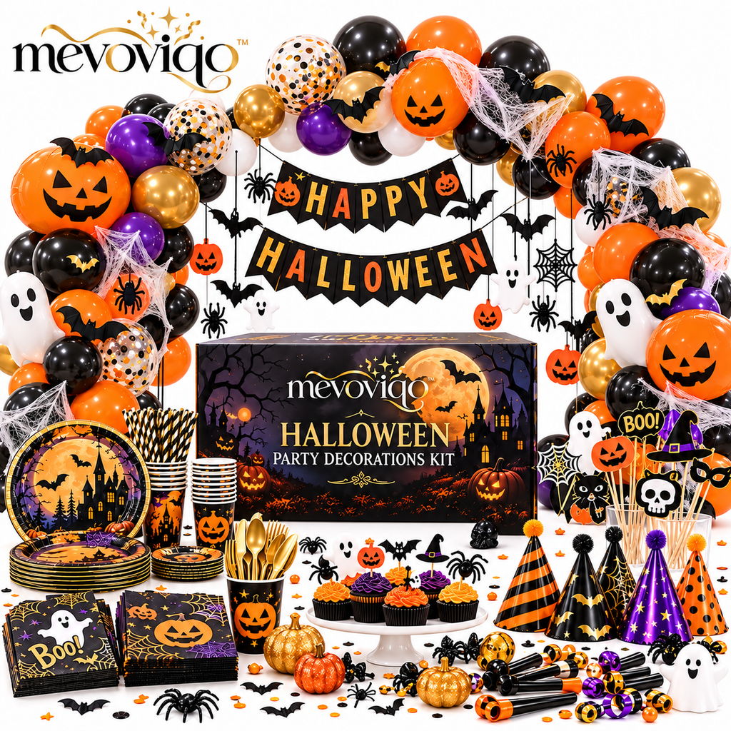 mevoviqo™ Halloween Party Decorations Kit with Hanging Props, Table Decor, Balloons & Spooky Celebration Accessories