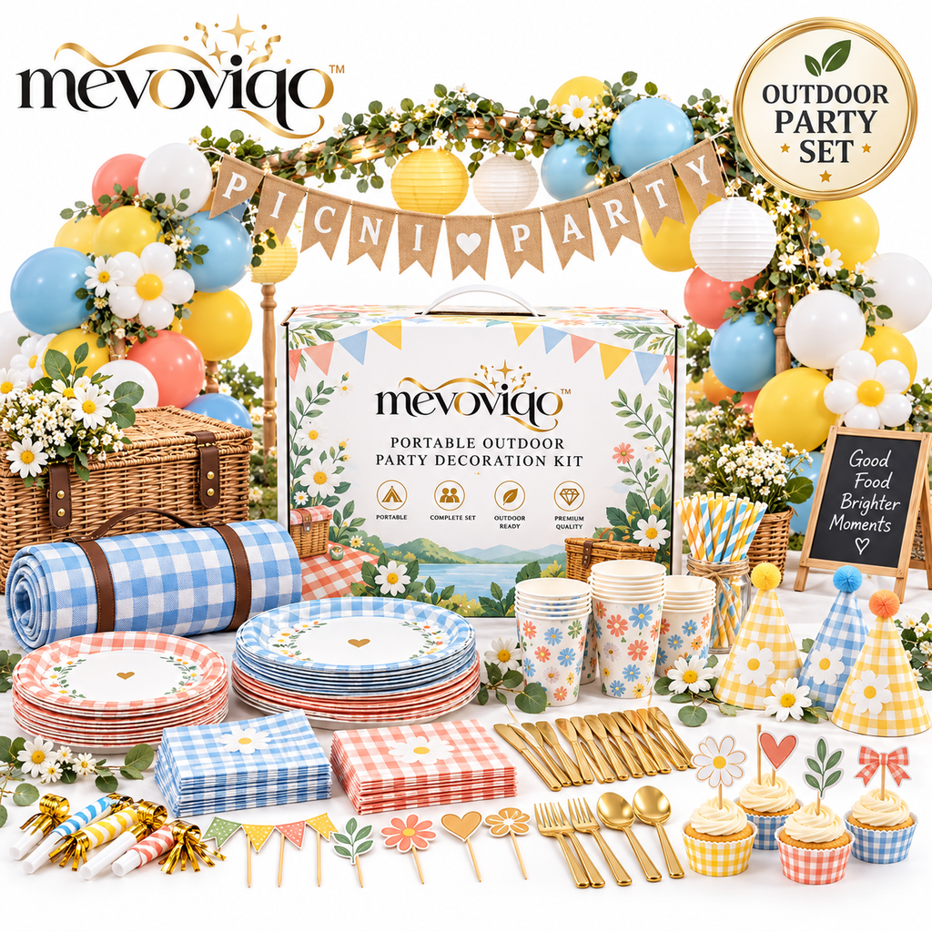 mevoviqo™ Portable Outdoor Party Decoration Kit with Table Accessories, Banner & Picnic Celebration Decor