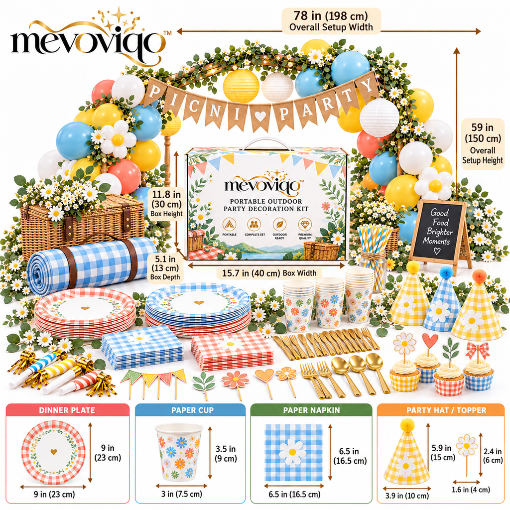mevoviqo™ Portable Outdoor Party Decoration Kit with Table Accessories, Banner & Picnic Celebration Decor