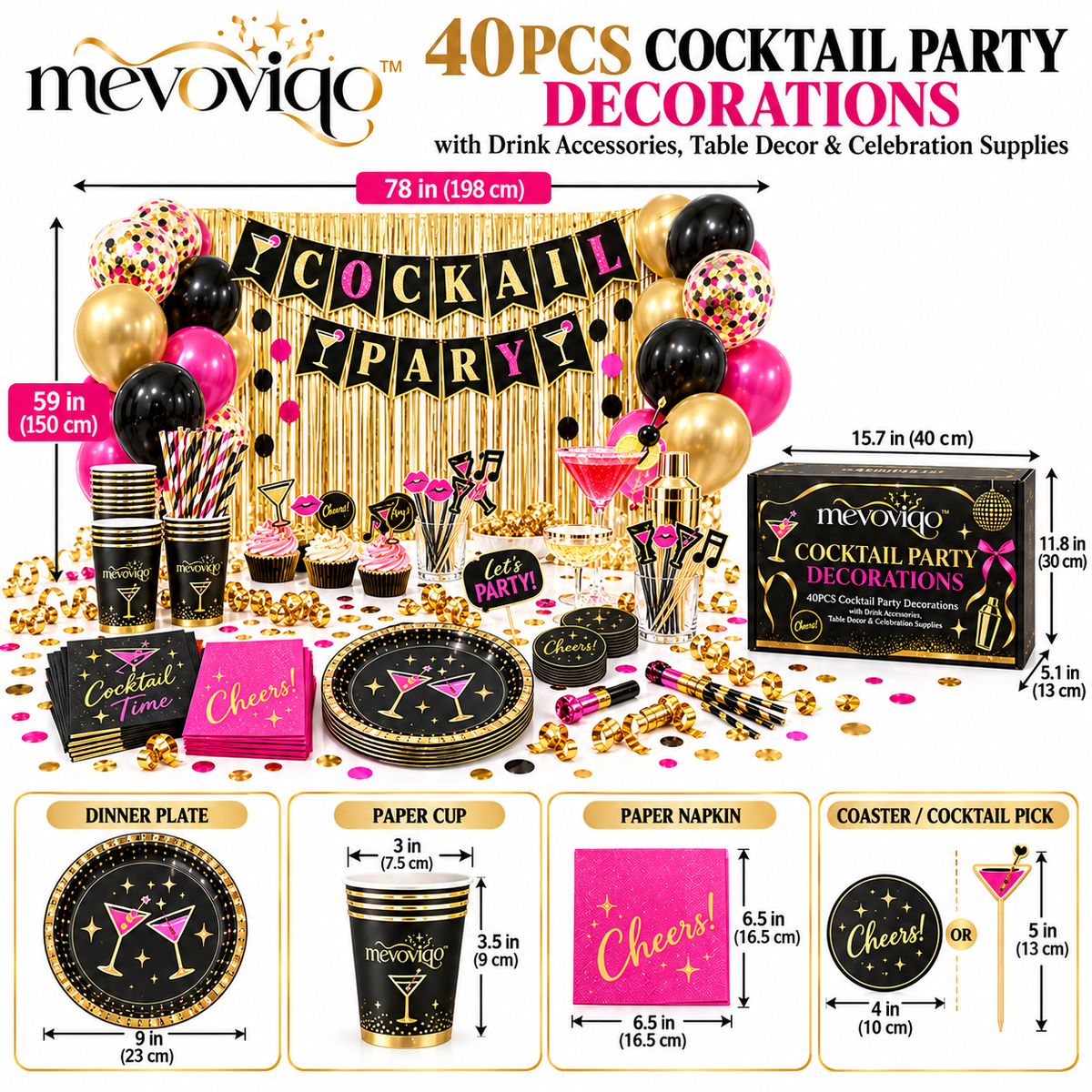 mevoviqo™ 40PCS Cocktail Party Decorations with Drink Accessories, Table Decor & Celebration Supplies