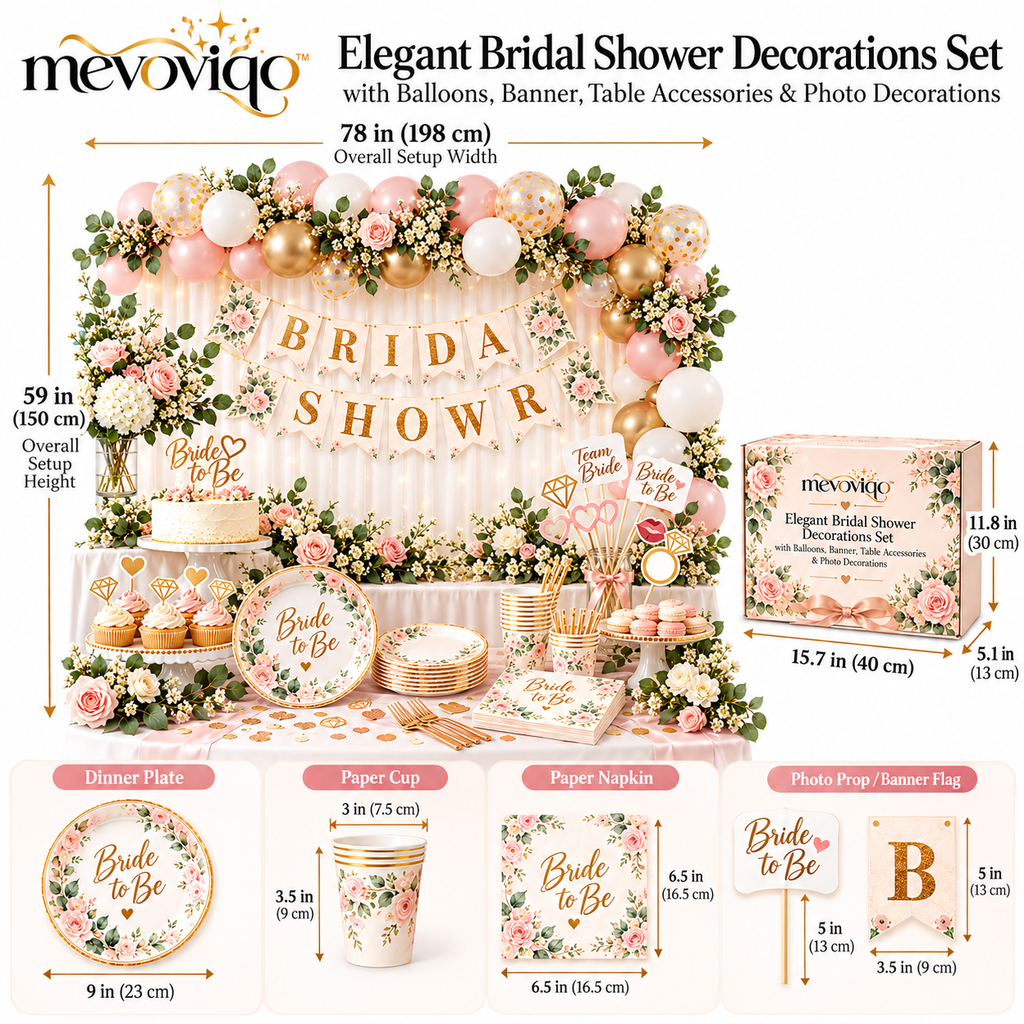 mevoviqo™ Elegant Bridal Shower Decorations Set with Balloons, Banner, Table Accessories & Photo Decorations