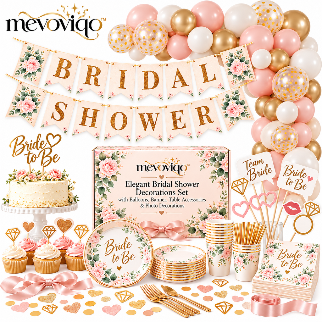 mevoviqo™ Elegant Bridal Shower Decorations Set with Balloons, Banner, Table Accessories & Photo Decorations