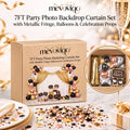 mevoviqo™ 7FT Party Photo Backdrop Curtain Set with Metallic Fringe, Balloons & Celebration Props