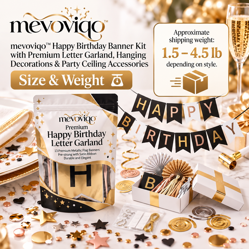 mevoviqo™ Happy Birthday Banner Kit with Premium Letter Garland, Hanging Decorations & Party Ceiling Accessories