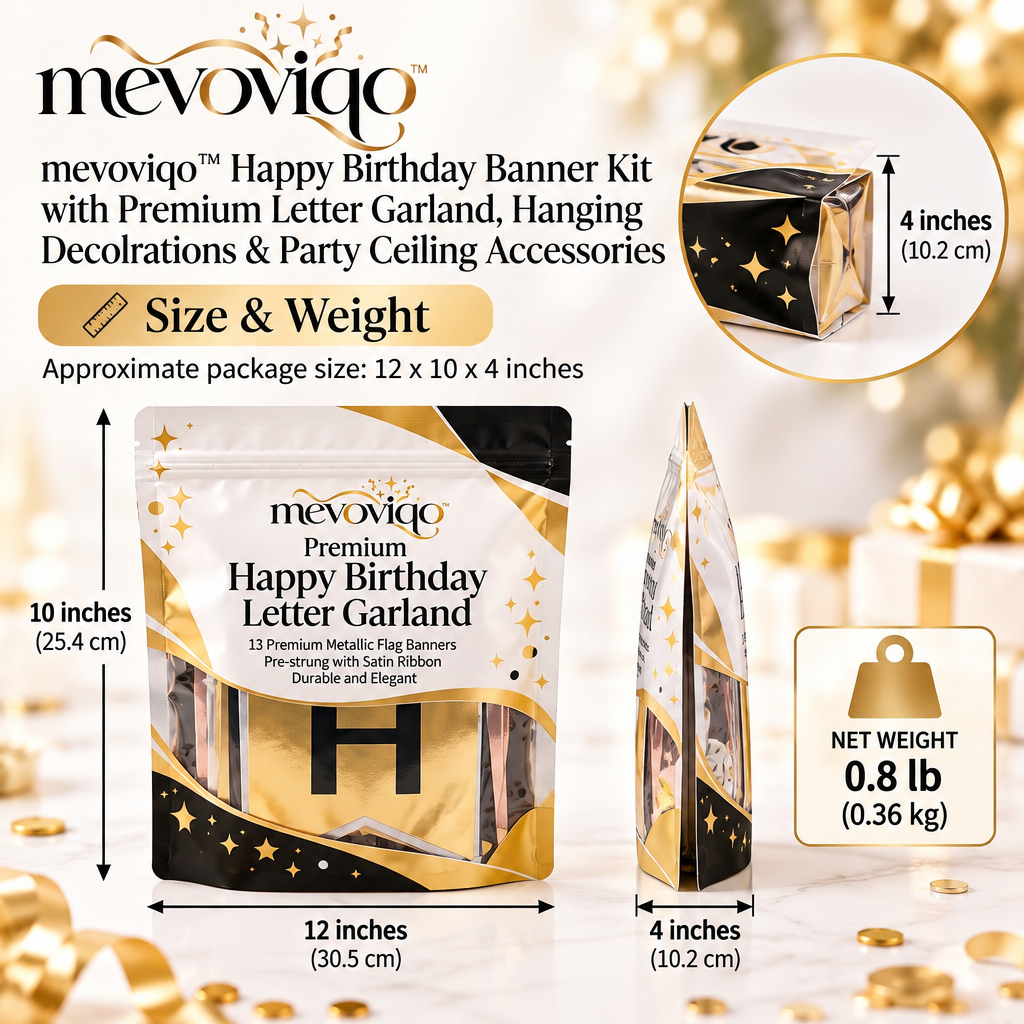 mevoviqo™ Happy Birthday Banner Kit with Premium Letter Garland, Hanging Decorations & Party Ceiling Accessories