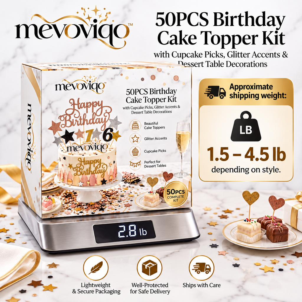 mevoviqo™ 50PCS Birthday Cake Topper Kit with Cupcake Picks, Glitter A